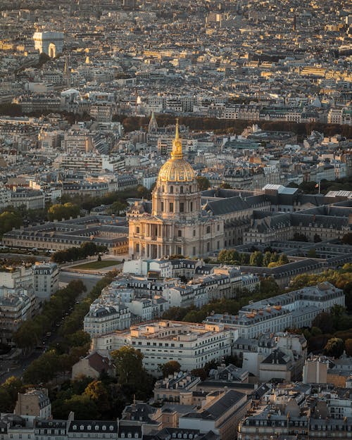 Aerial View of the Les Invalides Museum and Surrounding Buildings at Dusk