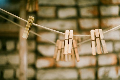 Wooden Clothespin on a Clothesline