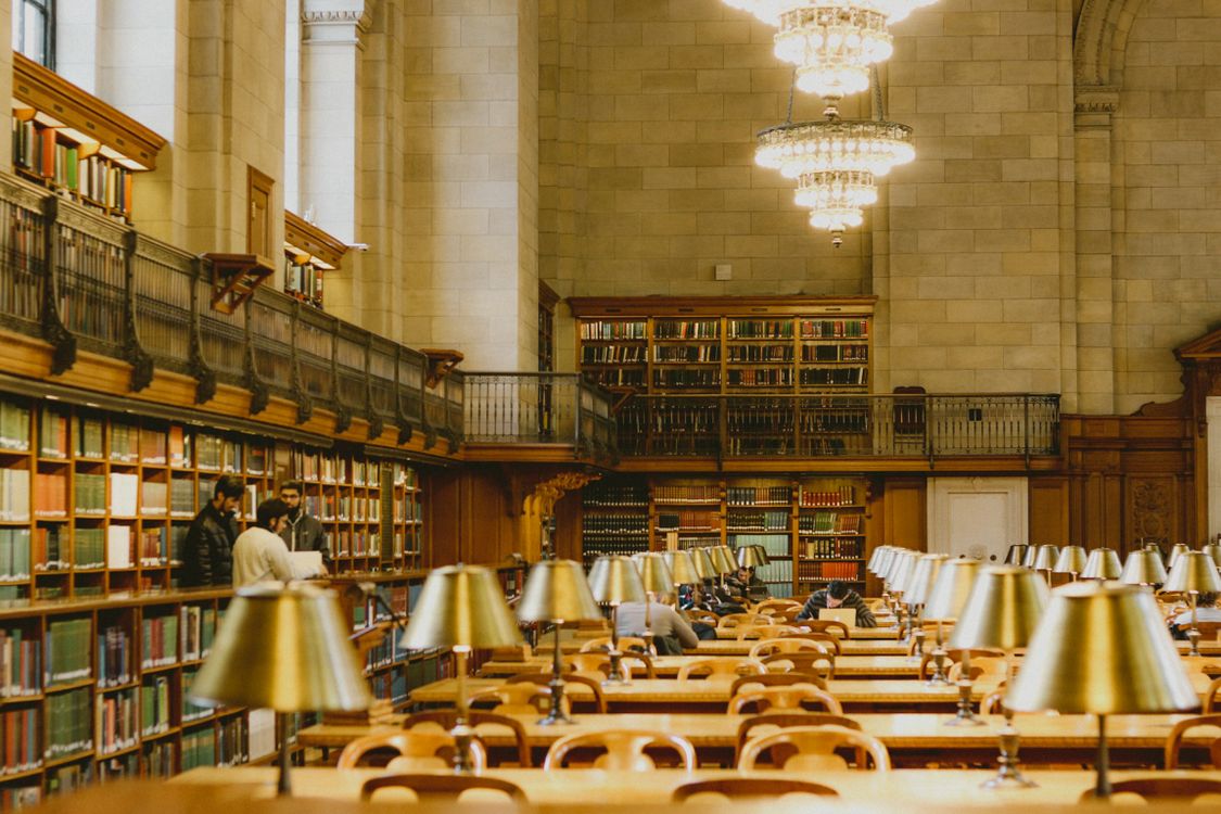 Library Interior with Tables and Book Shelves · Free Stock Photo