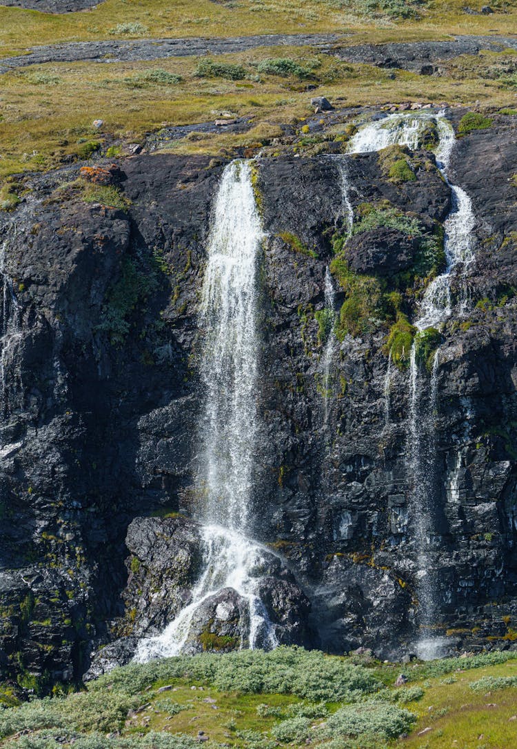 Waterfalls On A Rock Formation 