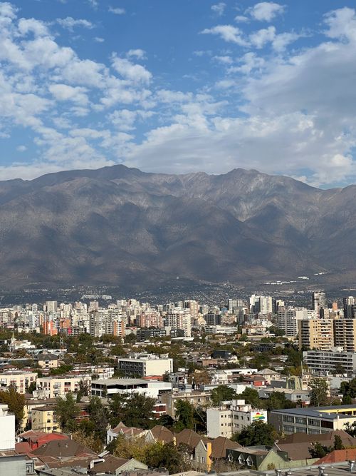 Free Panoramic view of Santiago's skyline with the Andes Mountains in the background. Stock Photo