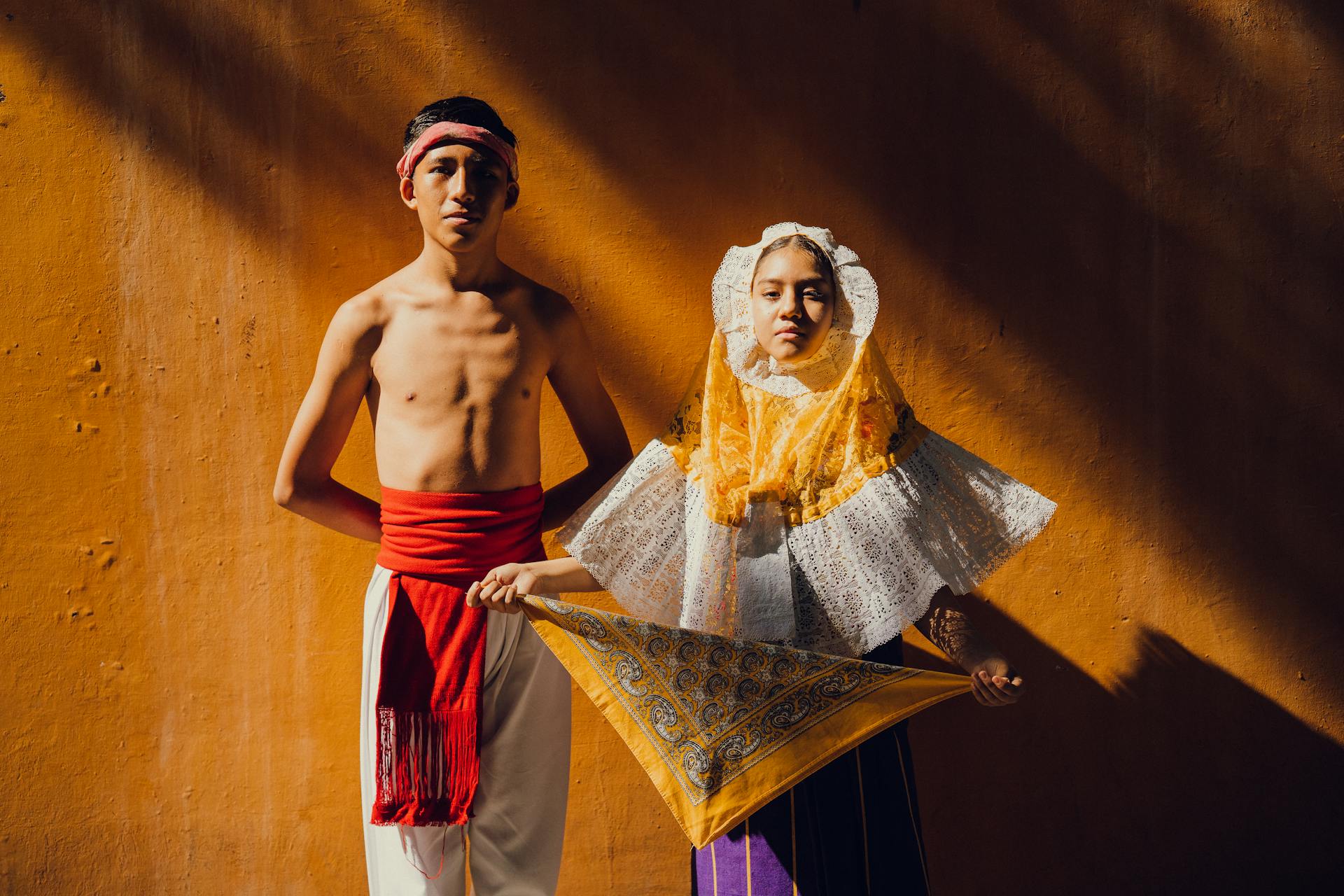 Woman and Man Wearing Traditional Mexican Clothing