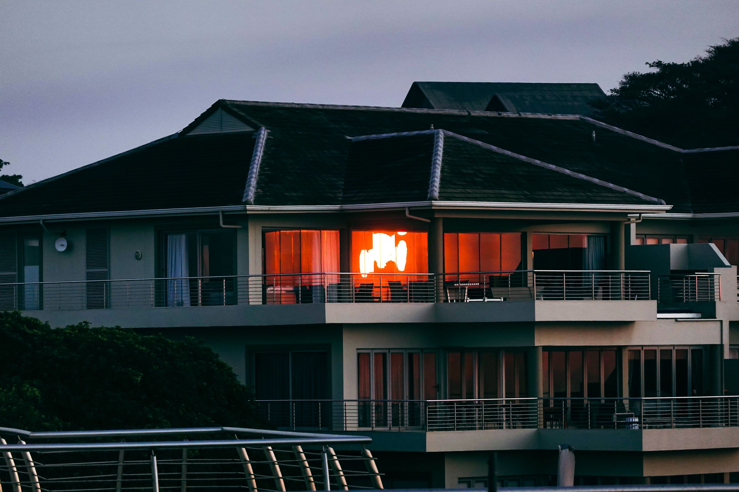 Modern residential home with warm evening light