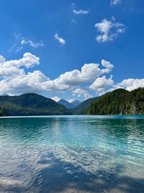 View of a Lake and Mountains Under the Cloudy Sky