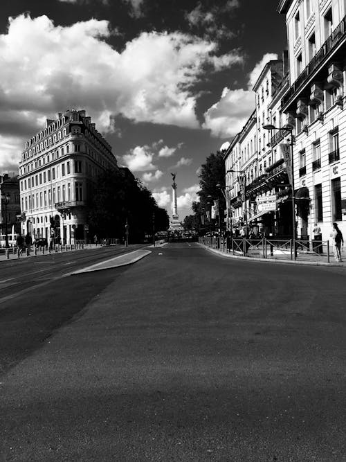 Grayscale Photo of a City Street