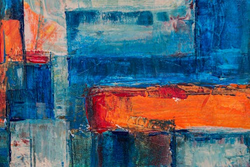 Blauw En Oranje Abstract Schilderij