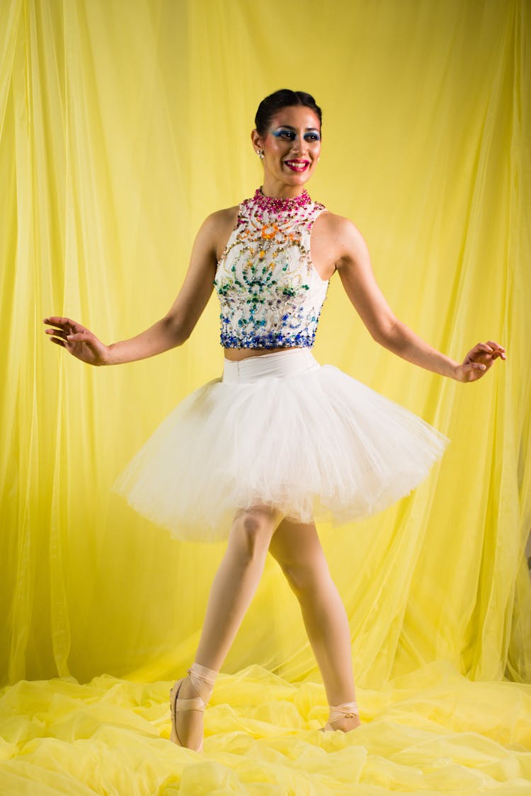 A Happy Ballerina In Colorful Tutu Dress 