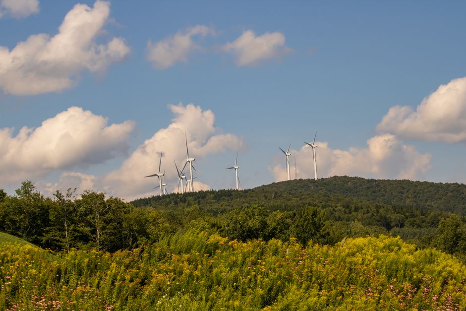 wind turbines on a hill