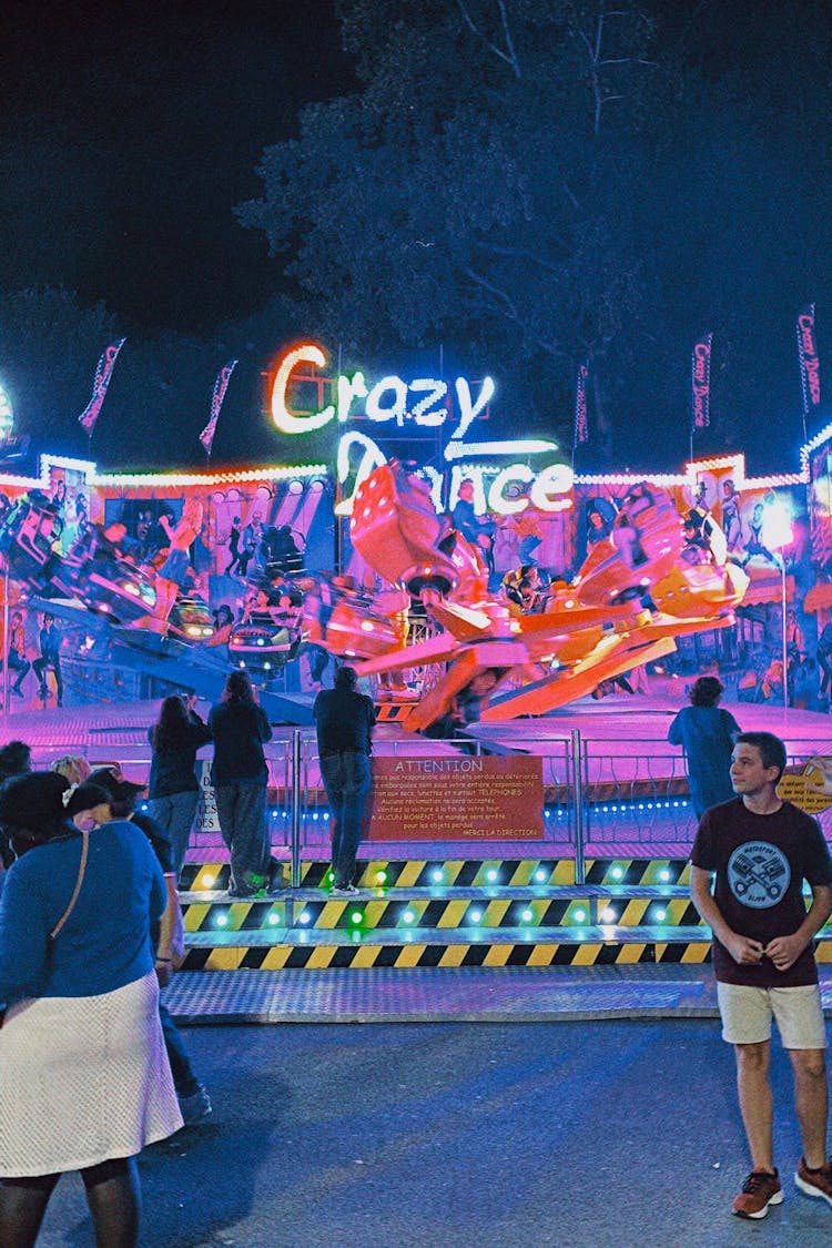 An Amusement Park At Night