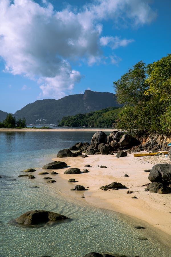 Sea View of rocky beach in Marine Park, Seychelles