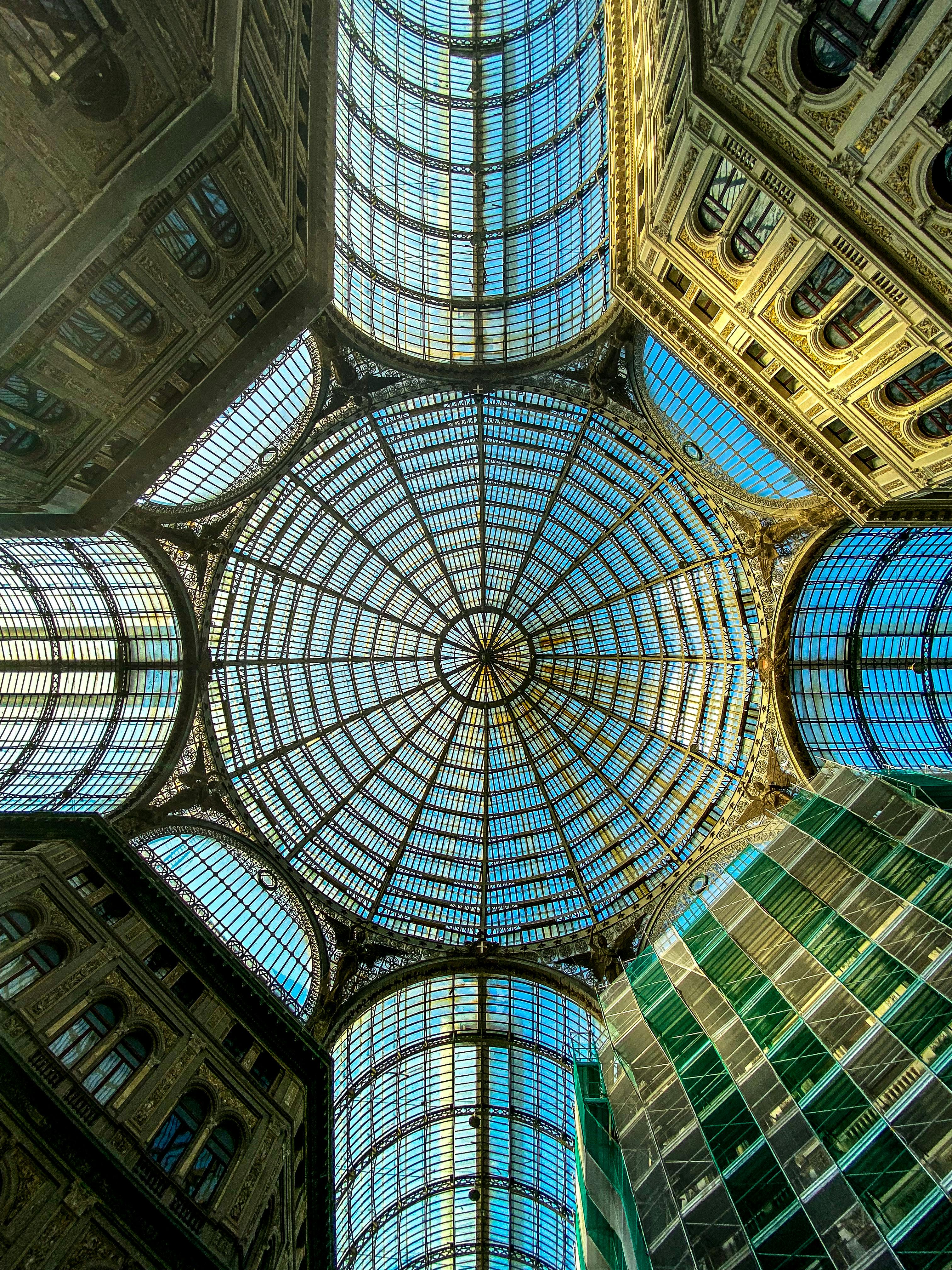 low angle photography of glass dome ceiling