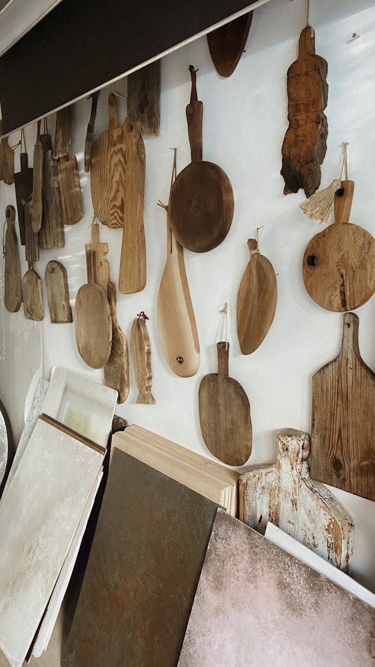 Wooden Trays Hanging On The Wall