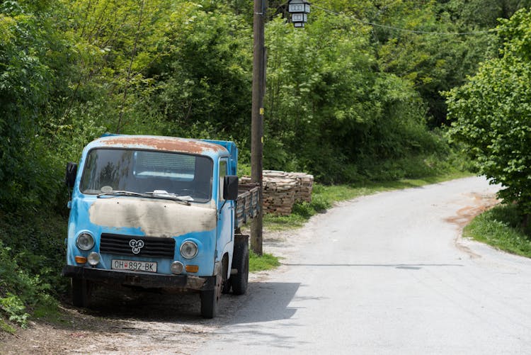 Vintage Pickup Parked On Roadside