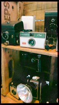 A captivating display of vintage and retro cameras showcasing timeless photography technology.