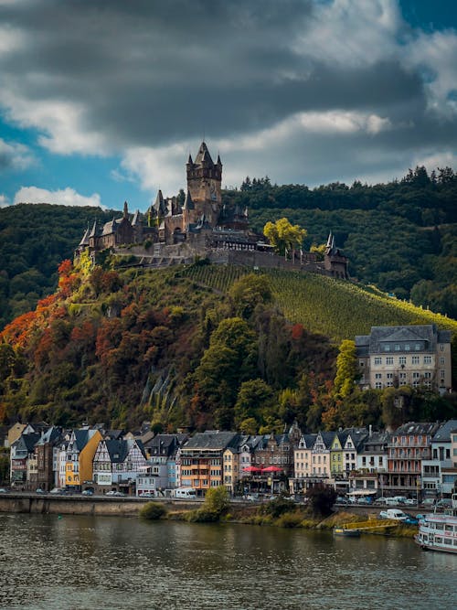 Free Cochem Castle on a Hill near an Old Town  Stock Photo