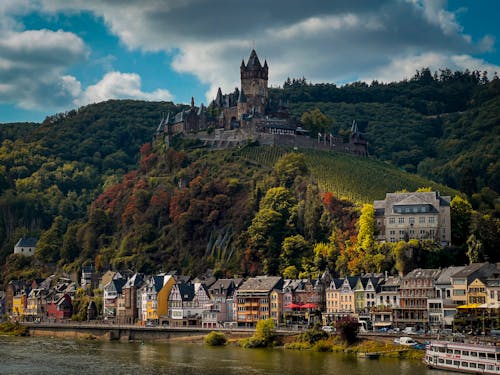 Free Cochem Castle on a Hill near an Old Town Stock Photo