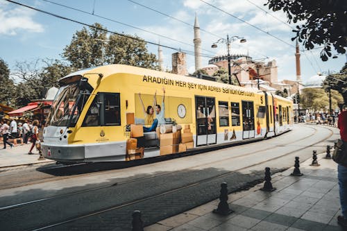 Yellow Tram on Road