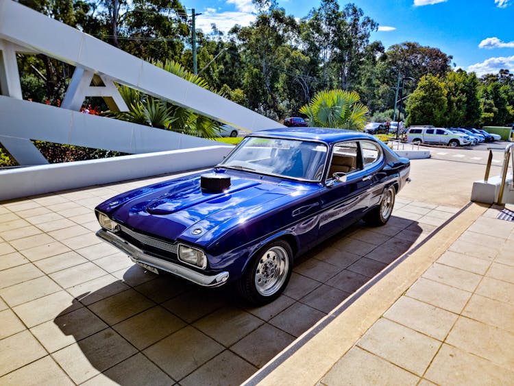 Parked Blue Vintage Car