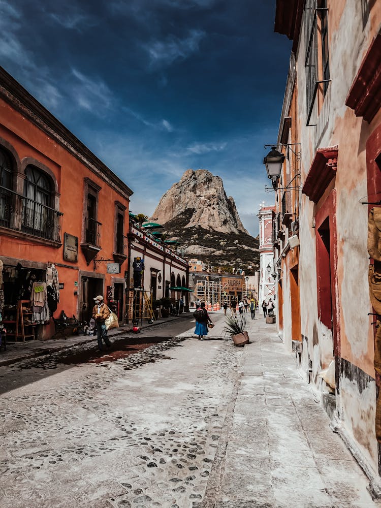 Pena De Bernal Monolith Seen From Street Of Bernal