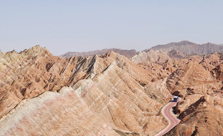 Aerial View Of A Road In Zhangye National Geopark