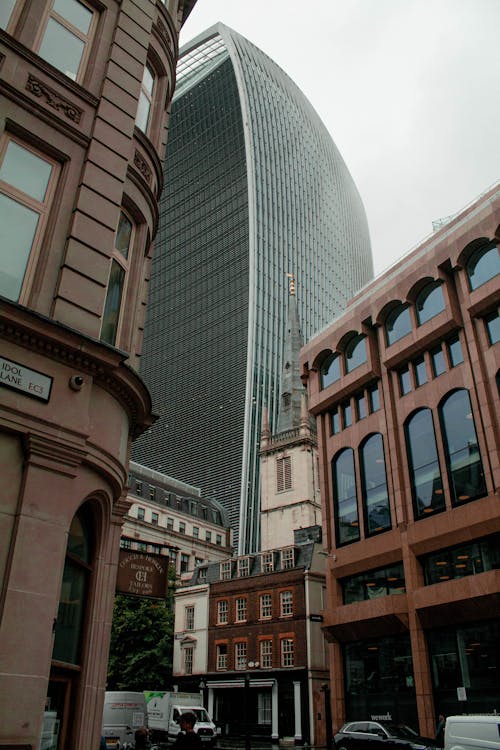 Low Angle Shot of 20 Fenchurch Street Building between Low-rise Buildings 