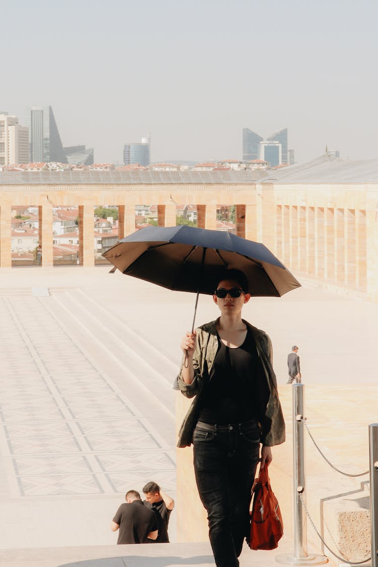 Man In Black Attire And Black Umbrella 