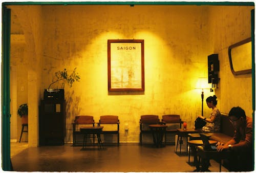 Interior of a Cafe with Dim Lighting 