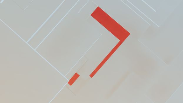Abstract geometric shapes in red and white create a minimalist design pattern.