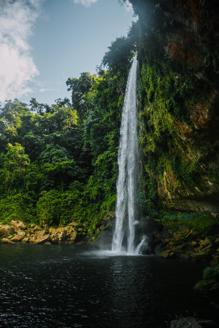 Low Angle Shot Of Waterfalls