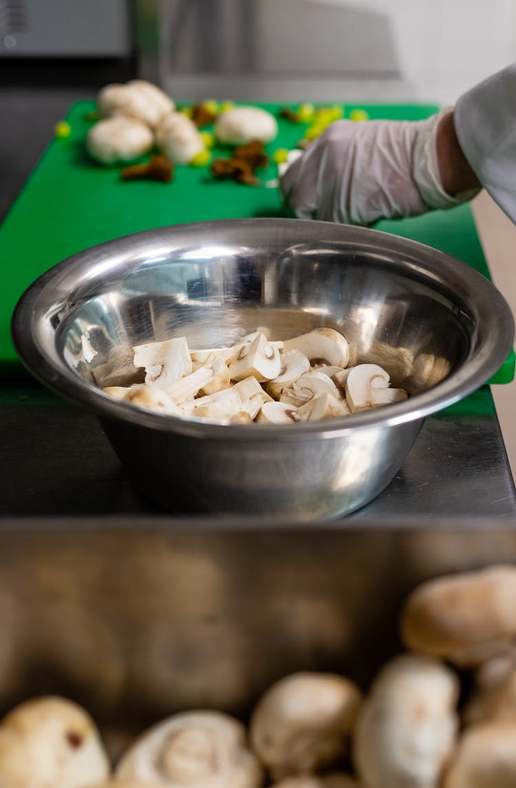 A Sliced Of A Mushroom On The Bowl