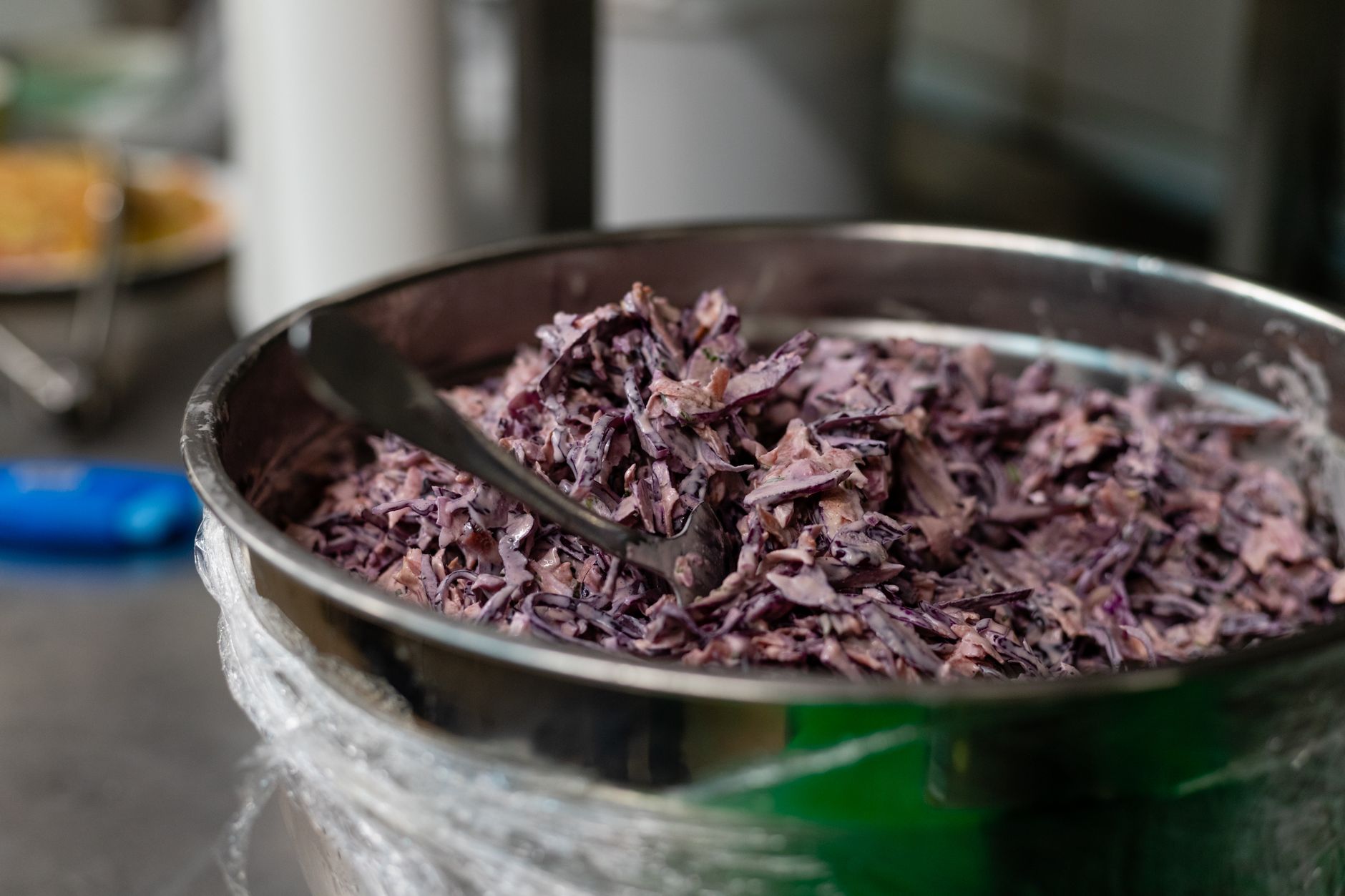 Texas coleslaw served in a rustic bowl