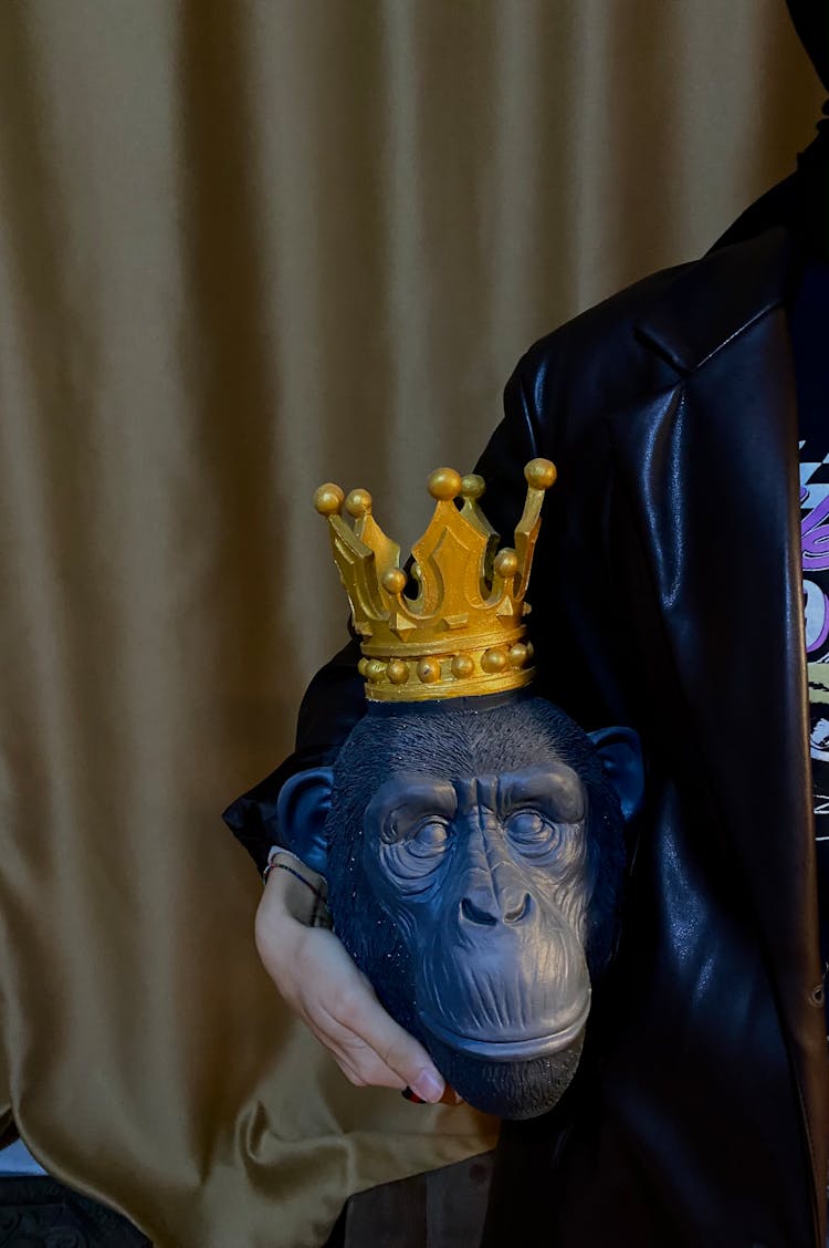 Hand Holding Monkey Head With Crown