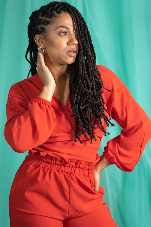 Stylish Woman in a Red Romper 