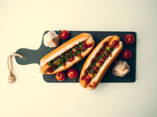 Hotdog Sandwich on a Chopping Board