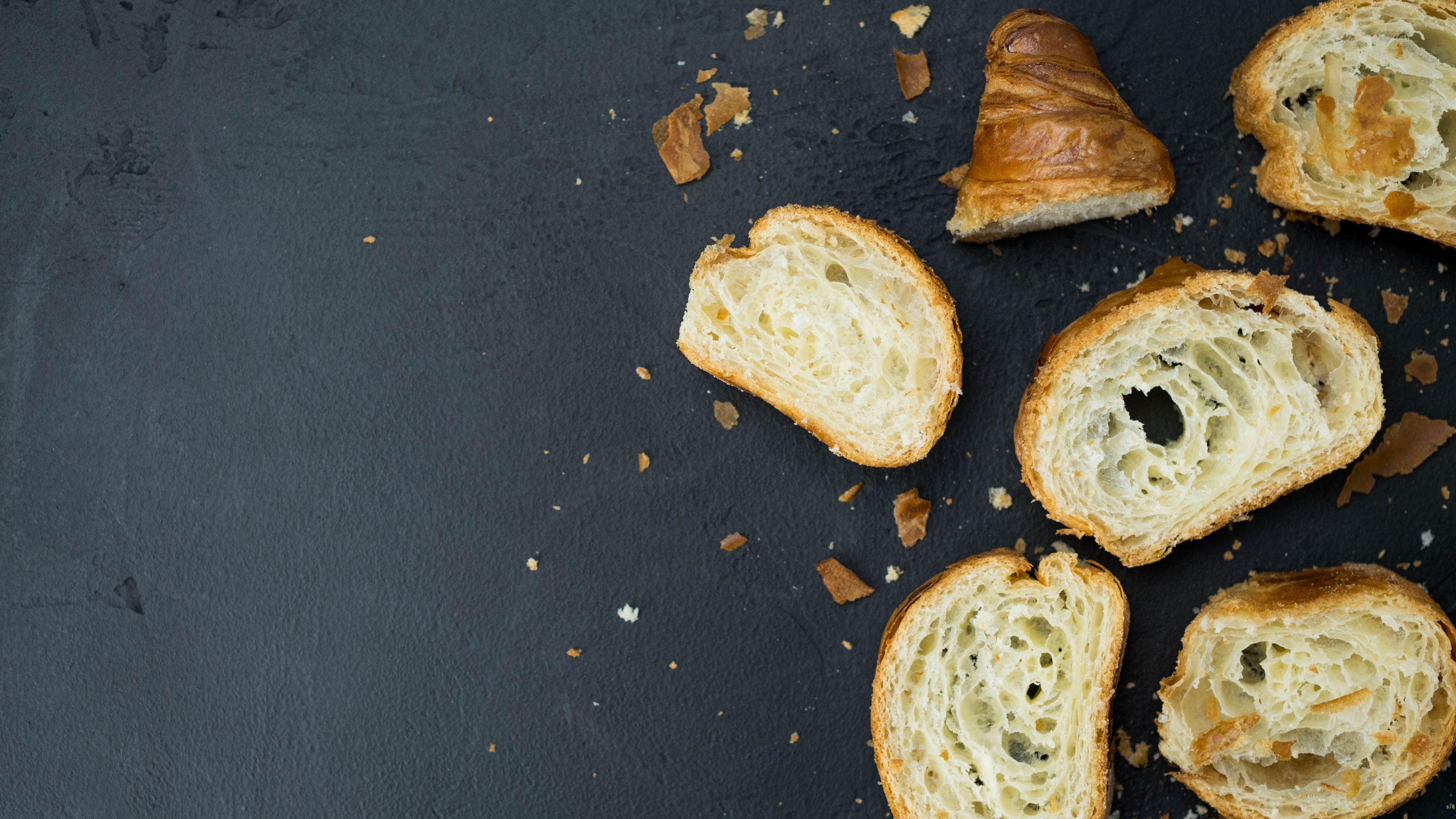 Croissants, sliced to show the layers