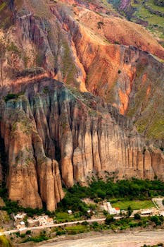 A breathtaking aerial shot of Iruya's vibrant geological formations showcasing nature's beauty in Argentina.