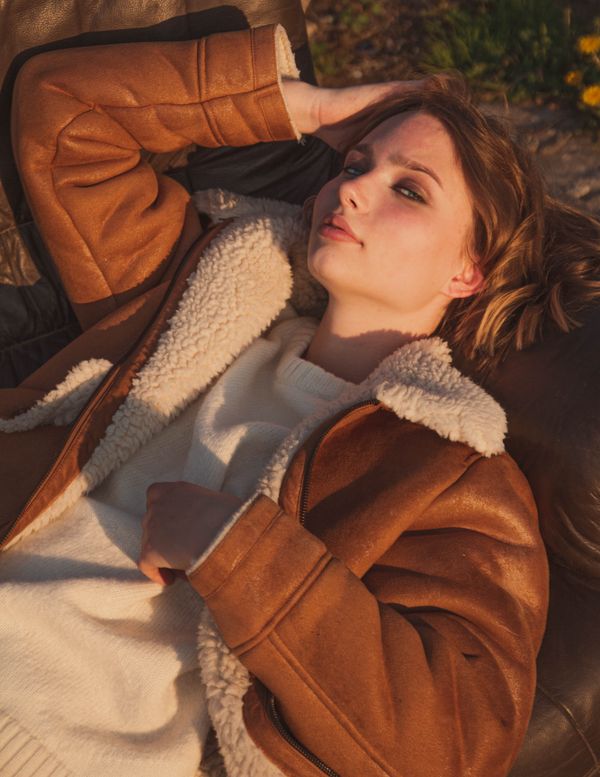 Brown Leather Jacket and Cream Knit