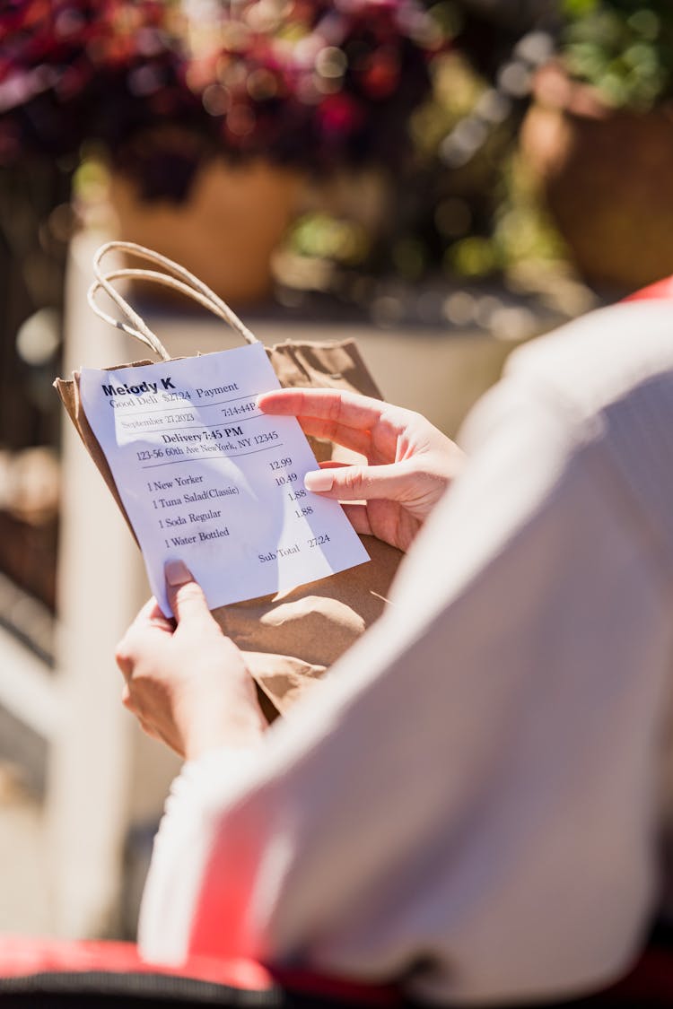 Food Delivery Woman Holding Ordering List 