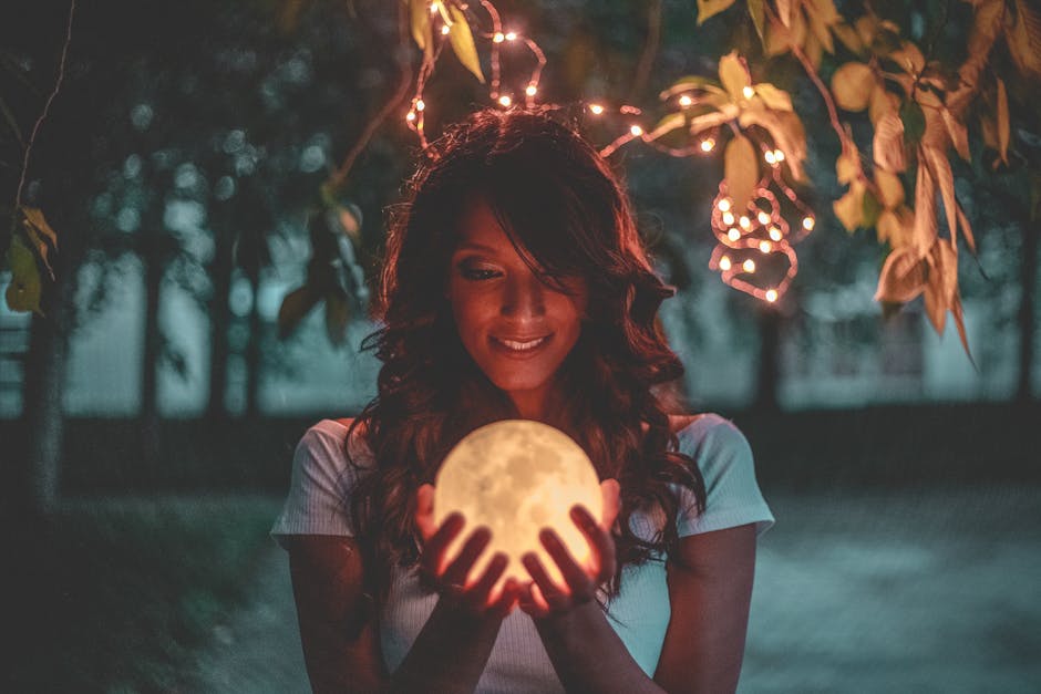 Woman Holding Moon Lamp
