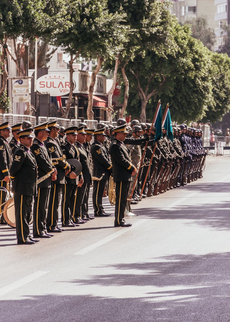 Military Officers Standing In A Row In An Alley