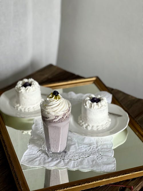 Sweet Shake and Cakes with Whipped Cream