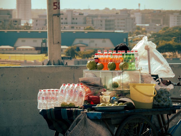 Cart With Food And Drinks 