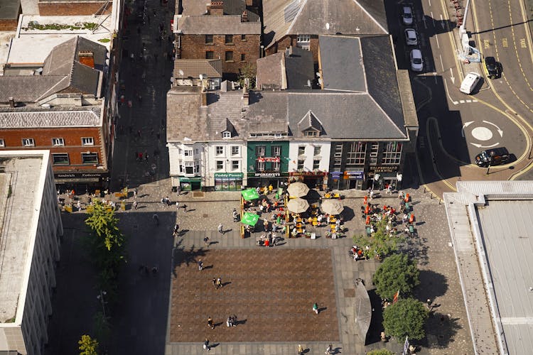 Aerial View Of People Walking On The Street