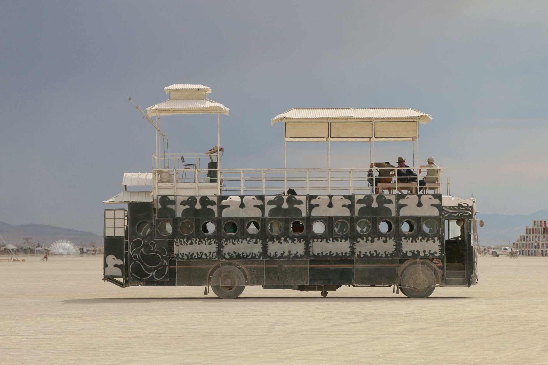 Dusty vehicles heading north on US-447 during Burning Man week