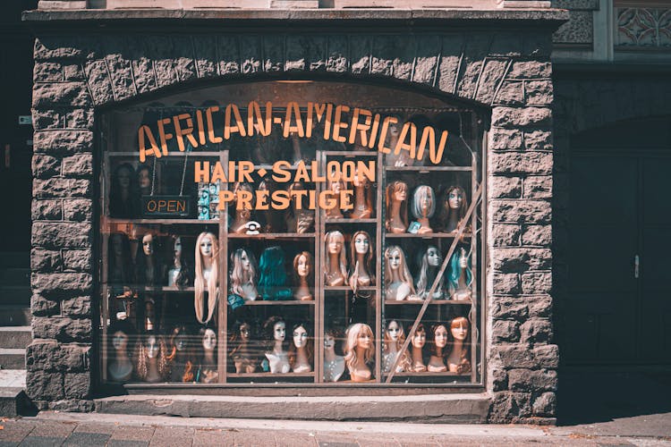 Different Kinds Of Wigs Display In A Store