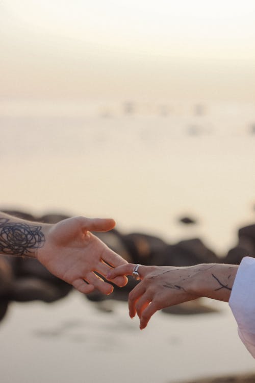 Couple Holding Hands on a Beach 