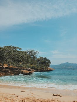 Discover the serene beauty of Tulungagung's coastline with clear waters and lush greenery.