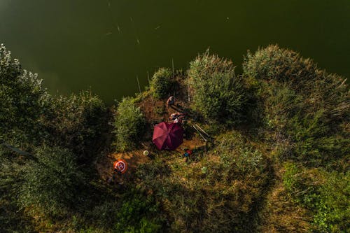 Foto d'estoc gratuïta de càmping, foto des d'un dron, llac