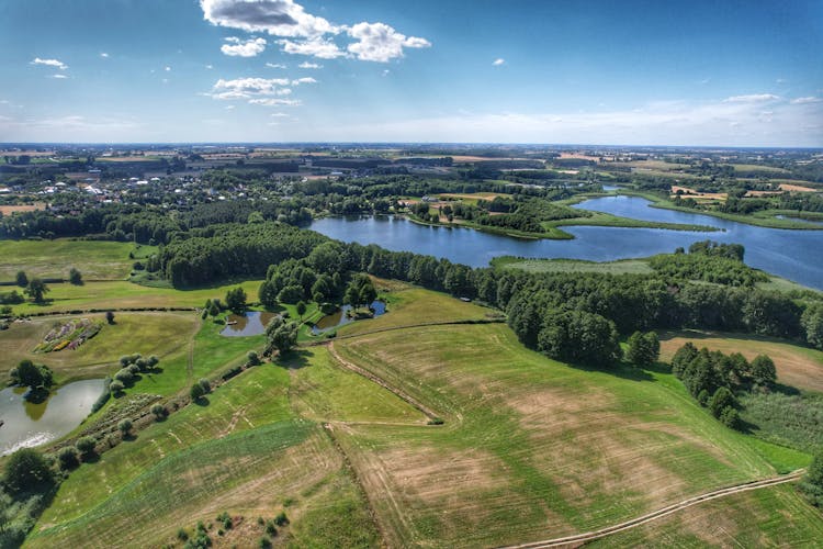 Aerial Footage Of Fields And Ponds