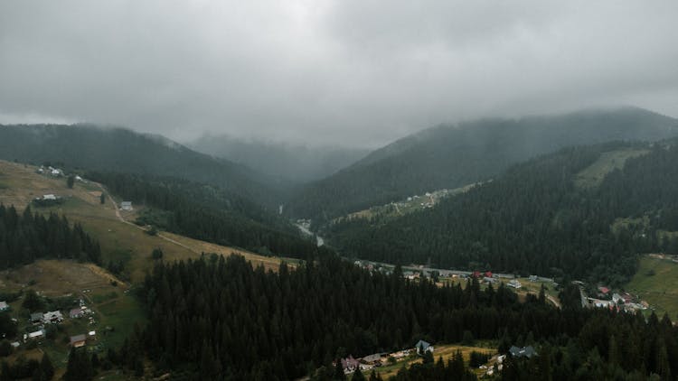 Clouds Over Forest On Hills